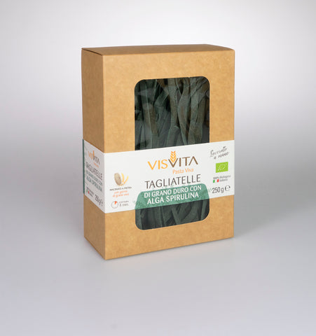 Tagliatelle With Spirulina Algae 100% Italian Organic Seminitegral Durum Wheat